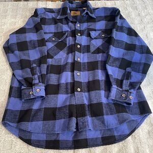 Moose Creek Heavy Flannel Plaid Button Up Blue Shirt Mens Large, 100% Cotton